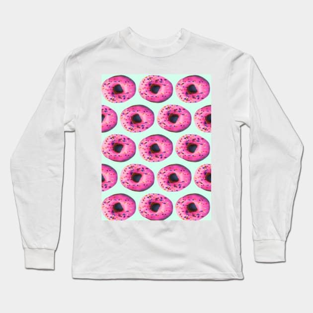 1980s cute kawaii pastel mint pink donuts Long Sleeve T-Shirt by Tina